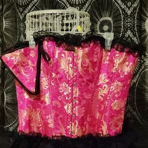 Bonita Pink & Gold Oriental design bustier set.